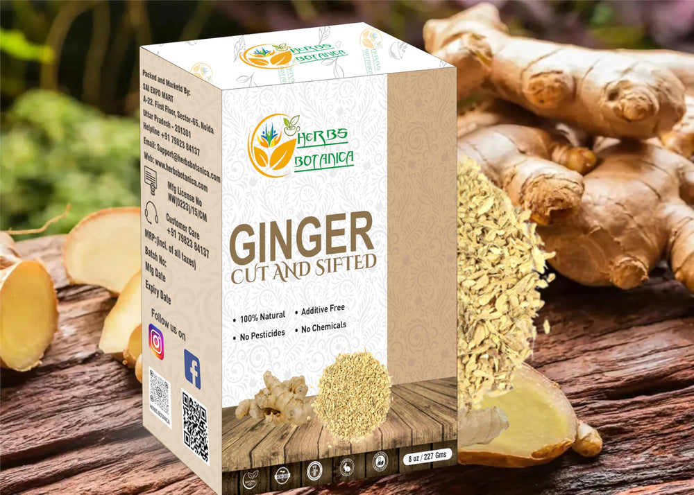 Herbs Botanica close-up of sliced ginger root showing texture ideal for blends.