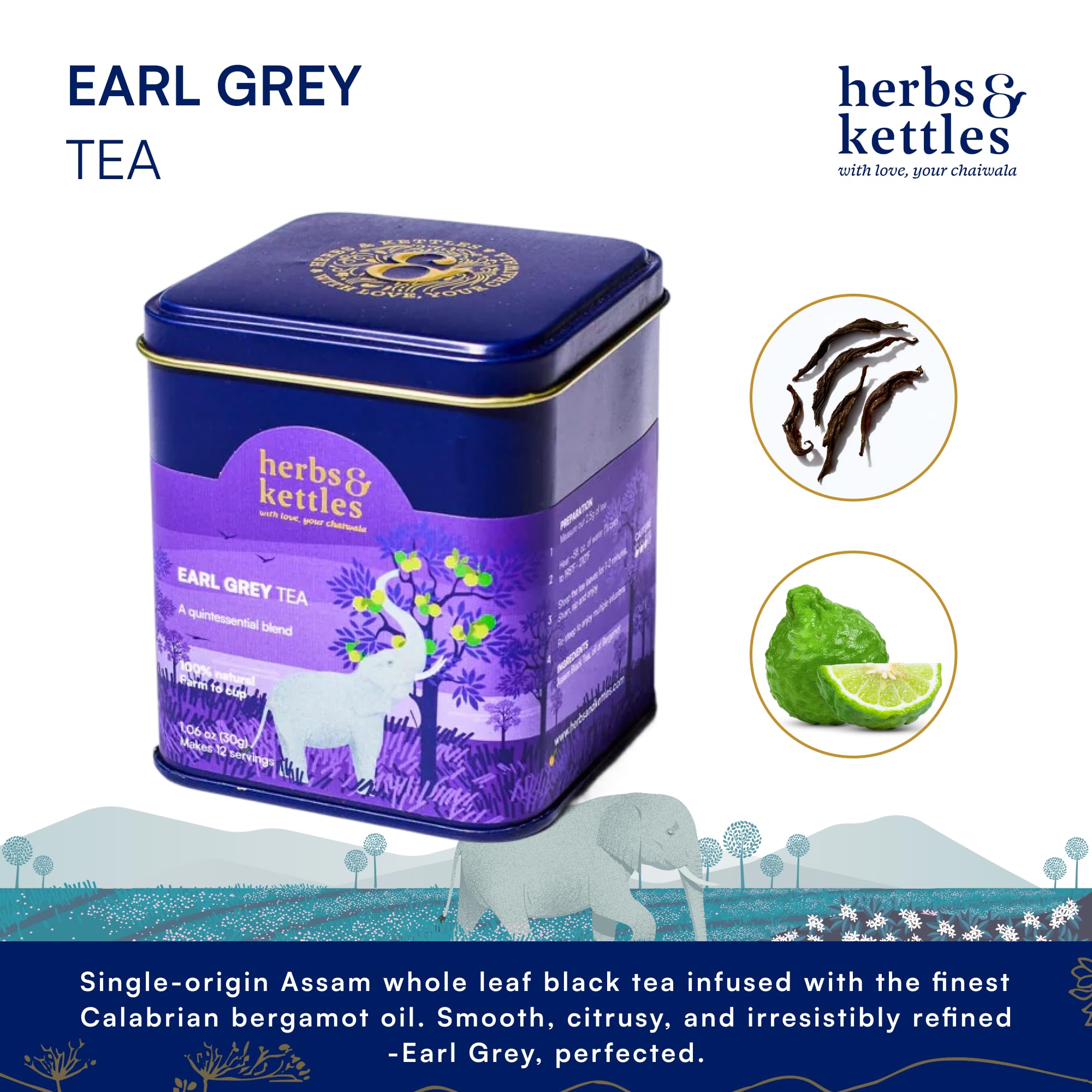 Herbs & Kettles bergamot oil Calabrian aroma highlights citrus brightness.