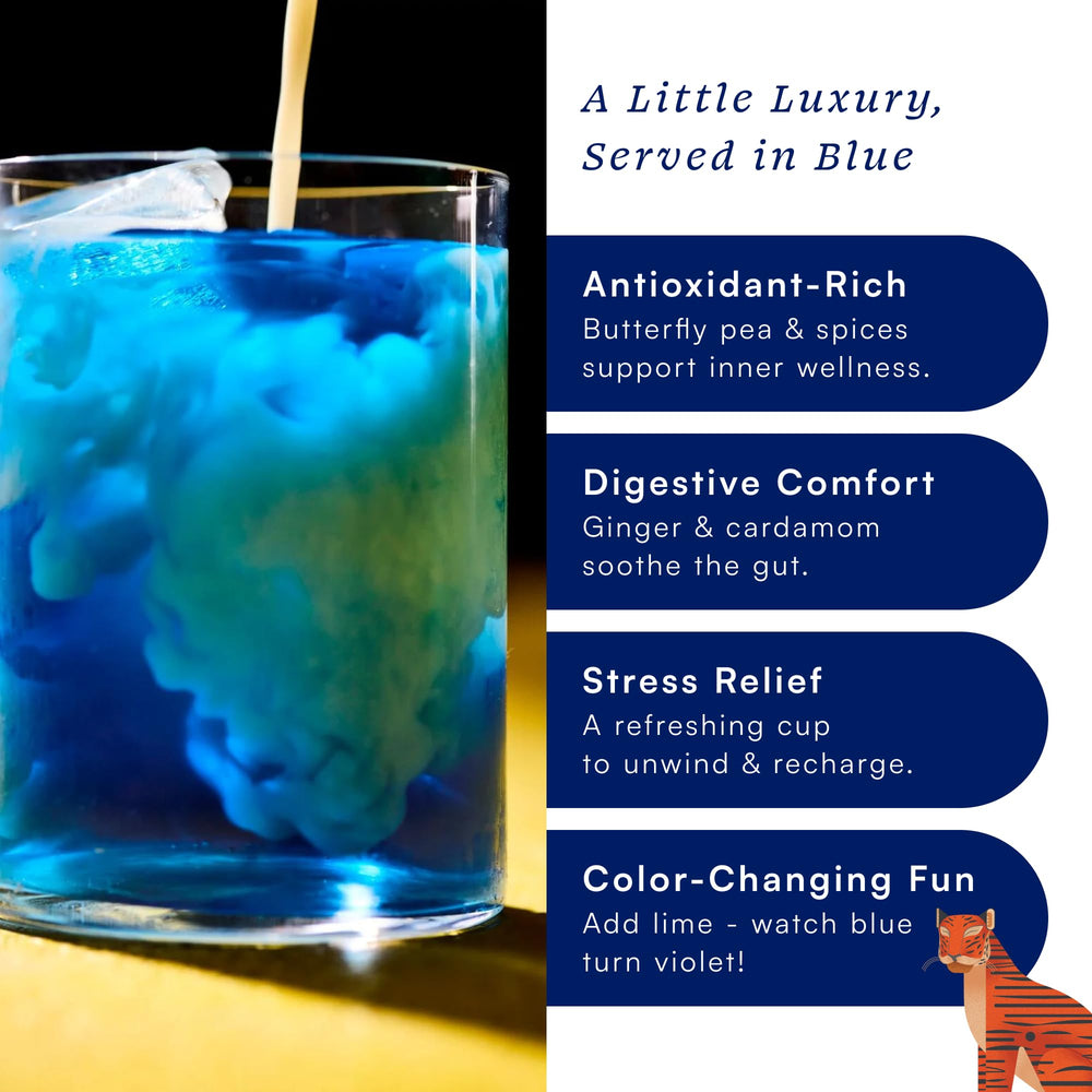 Herbs & Kettles Blue Chai butterfly-pea-closeup highlights vibrant natural color.