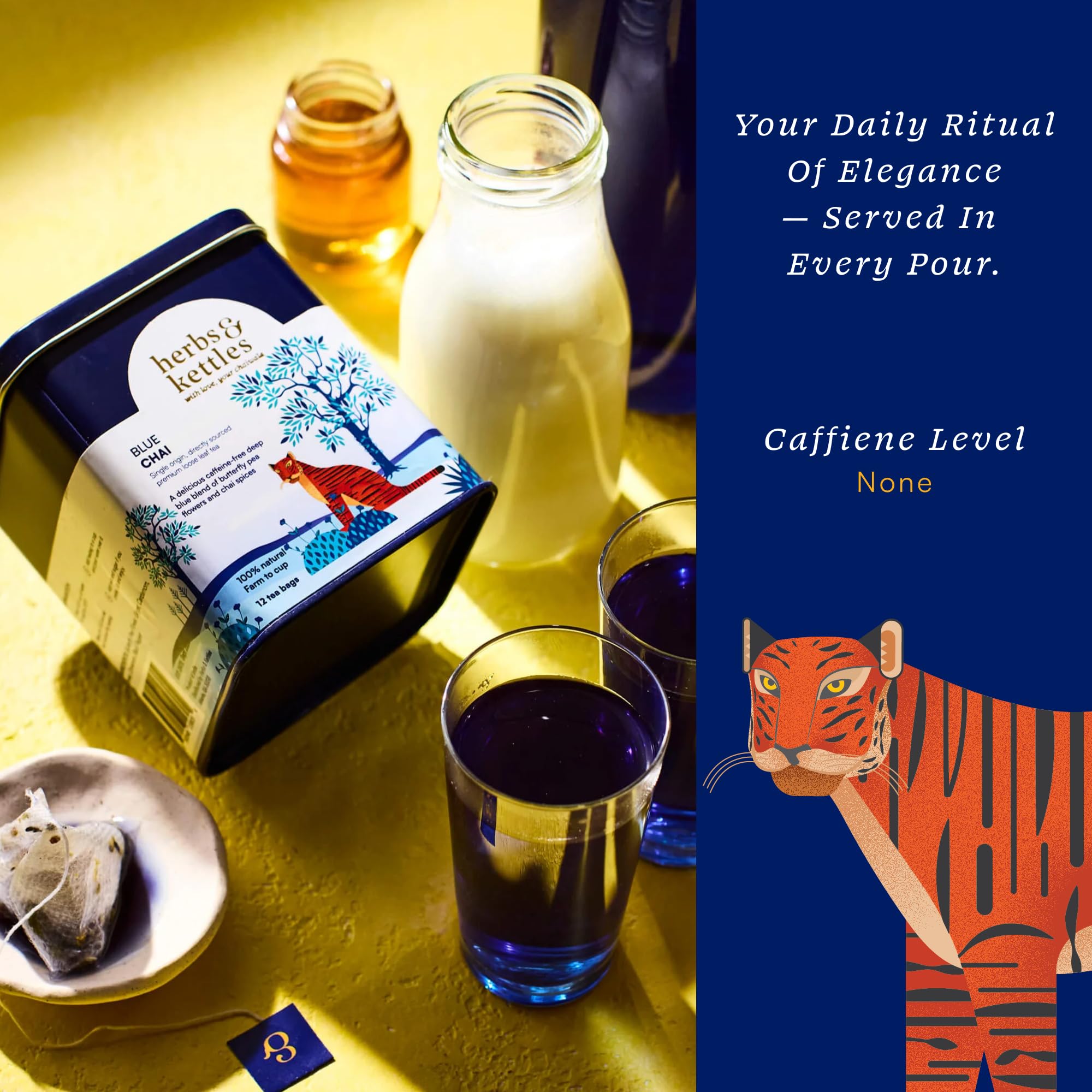 Herbs & Kettles Blue Chai dry-tea-bags show convenient single-serve sachets.