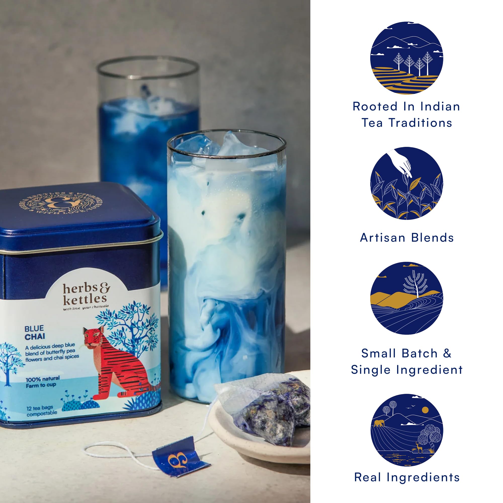 Herbs & Kettles Blue Chai gift-tin appeals to tea lovers.