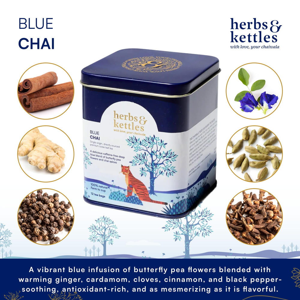 Herbs & Kettles Blue Chai steeping-cup reveals rich aroma and flavor.