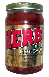 Herb's Pickled Hot Sausage jar for backyard barbecues and outdoor gatherings.