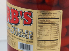 Herbs red hot pickled sausage jar label detail highlighting bold seasoning.