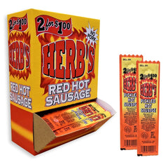 Herb's Red Hot Sausage packaging highlights bold flavor for quick meals.