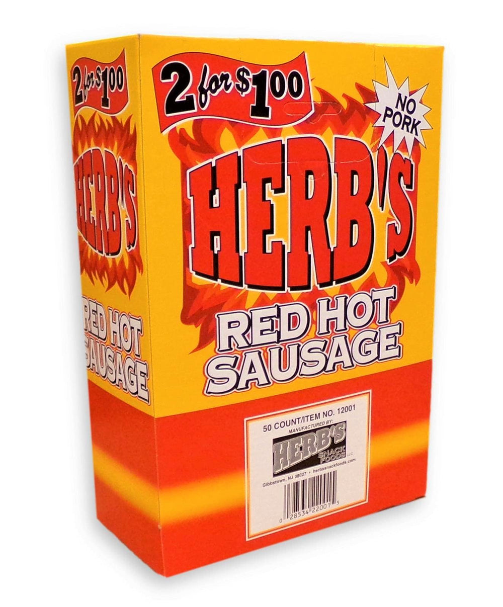 Herb's Red Hot Sausage on a plate, perfect for casual gatherings.