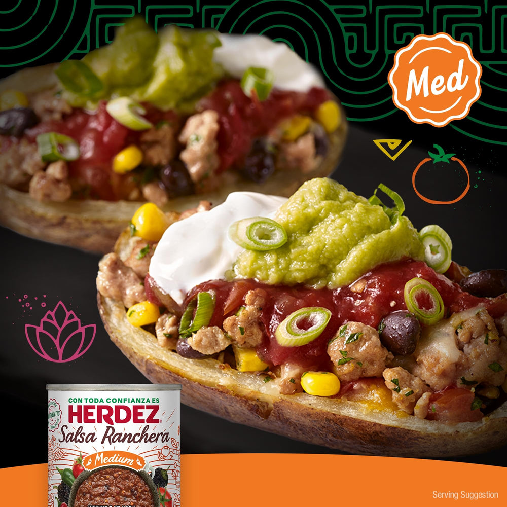 Herdez Ranchera Salsa can packaging showing traditional recipe