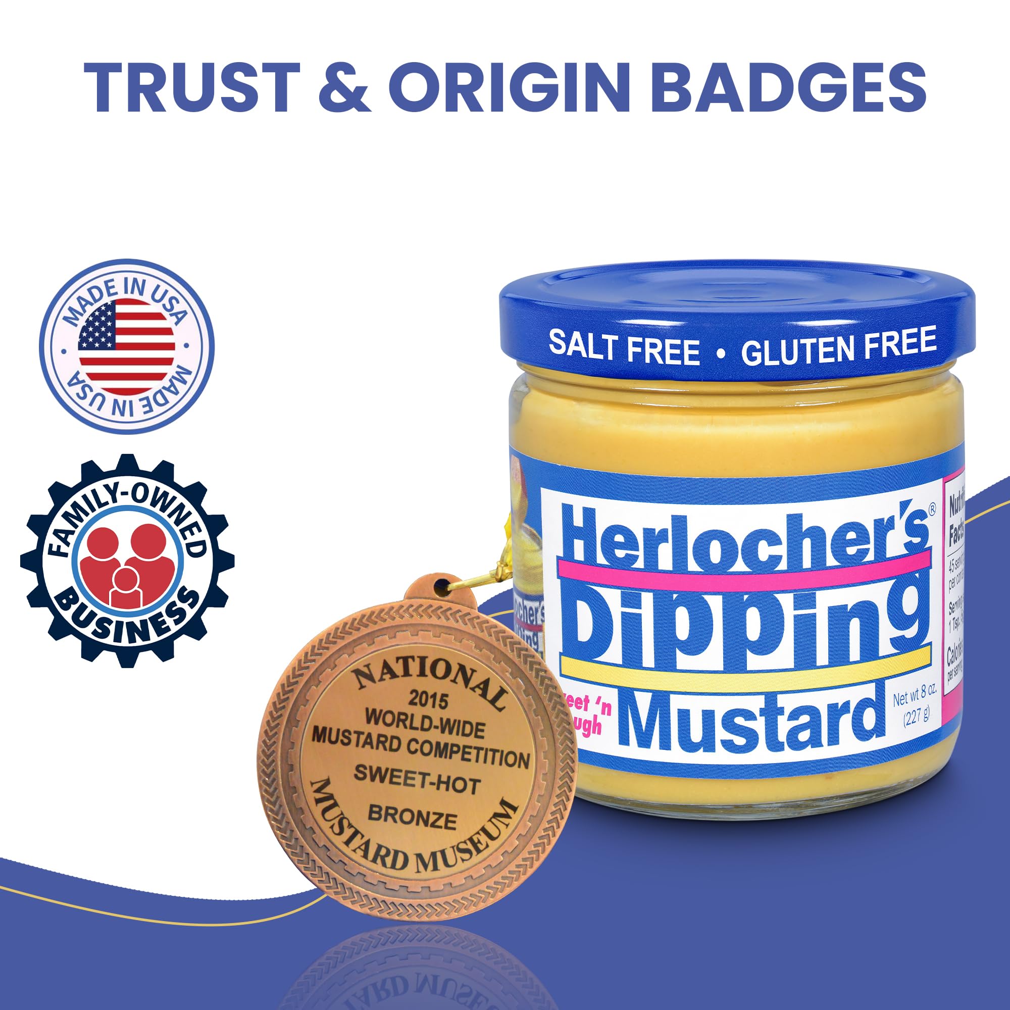 Herlocher's Dipping Mustard family-recipe heritage on label