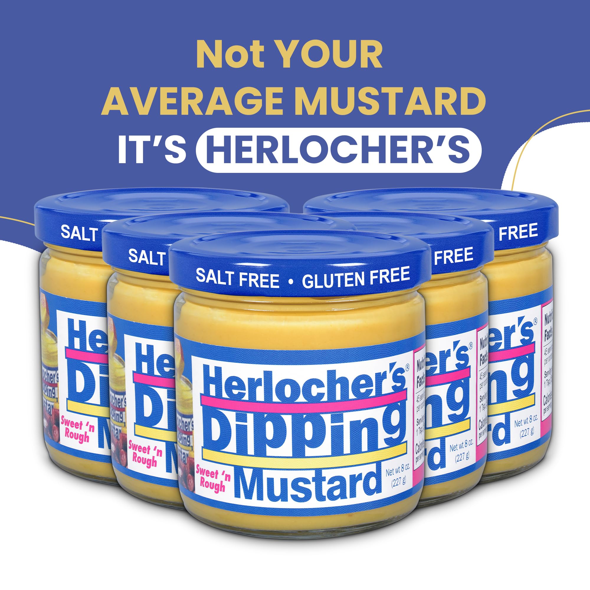 Close-up of Herlocher's Dipping Mustard jar texture and color