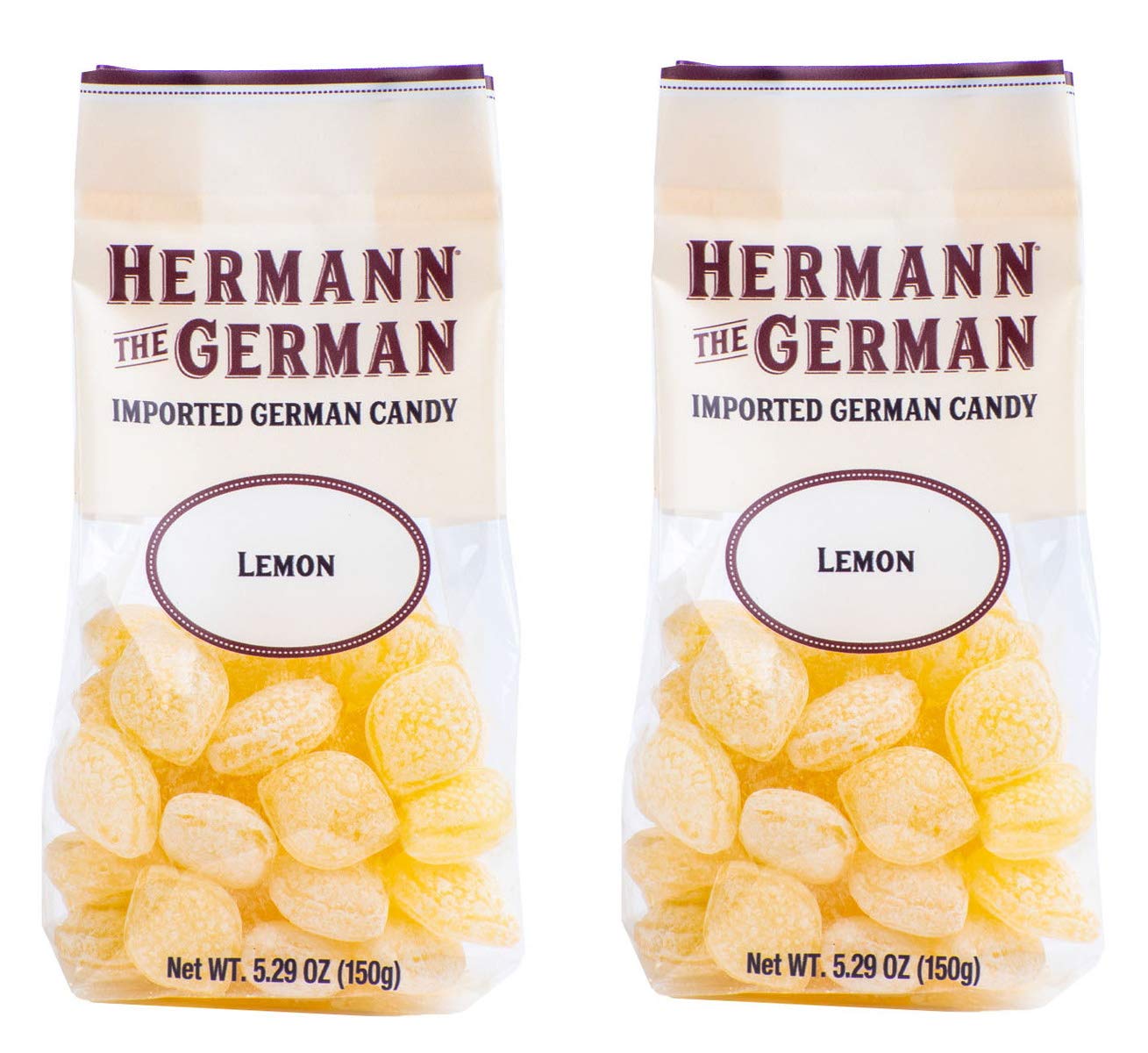 Hermann the German lemon hard candy two-pack, gluten-free and dairy-free for festive snacking.