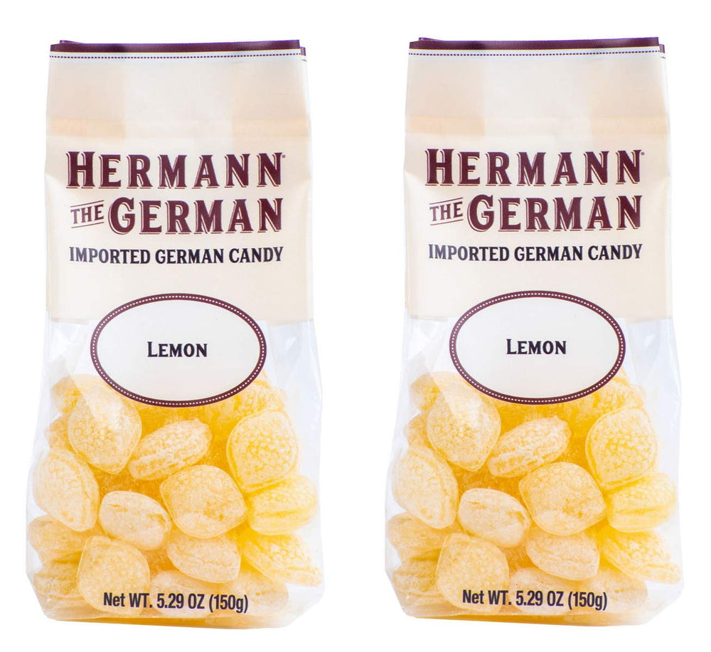 Hermann the German lemon hard candy two-pack, gluten-free and dairy-free for festive snacking.