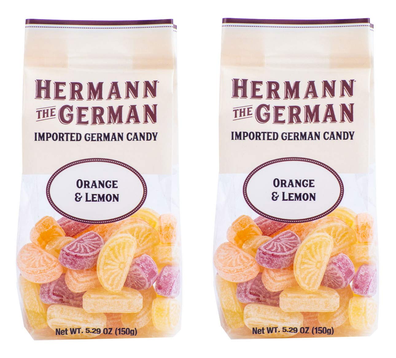 Hermann the German hard candy orange and lemon pack, a convenient on-the-go treat.