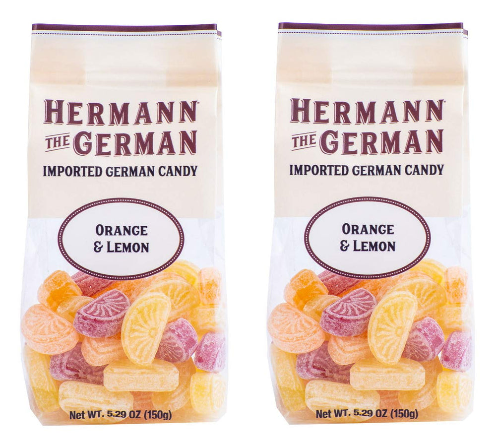 Hermann the German hard candy orange and lemon pack, a convenient on-the-go treat.