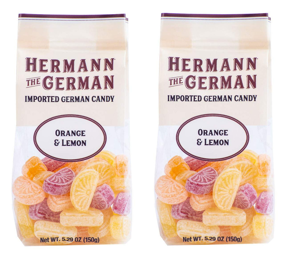 Hermann the German hard candy orange and lemon pack, a convenient on-the-go treat.