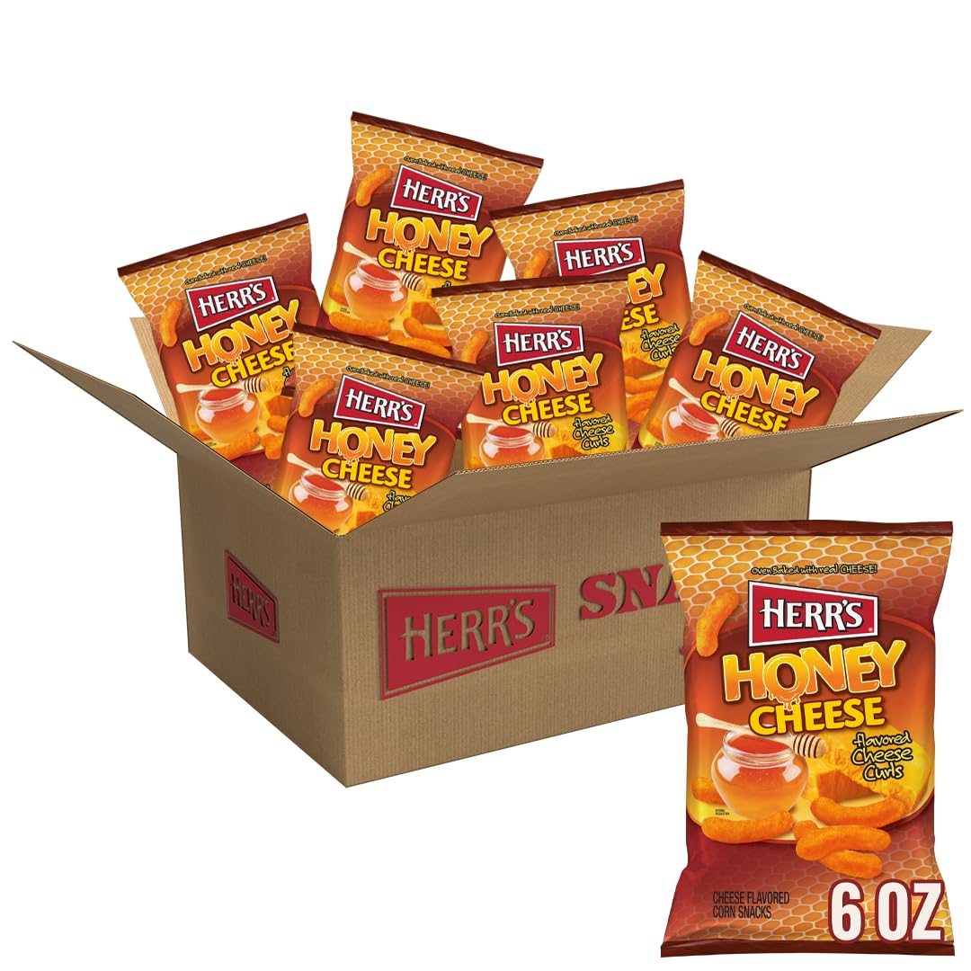Herr's Honey Cheese Curls pack shot showing gluten-free snack for gatherings