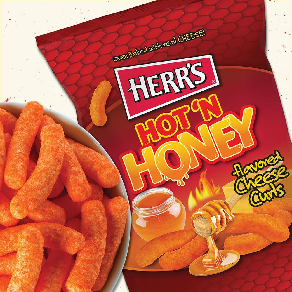 Lunchbox-ready Herr's Hot & Honey Cheese Curls for snacks on the go.