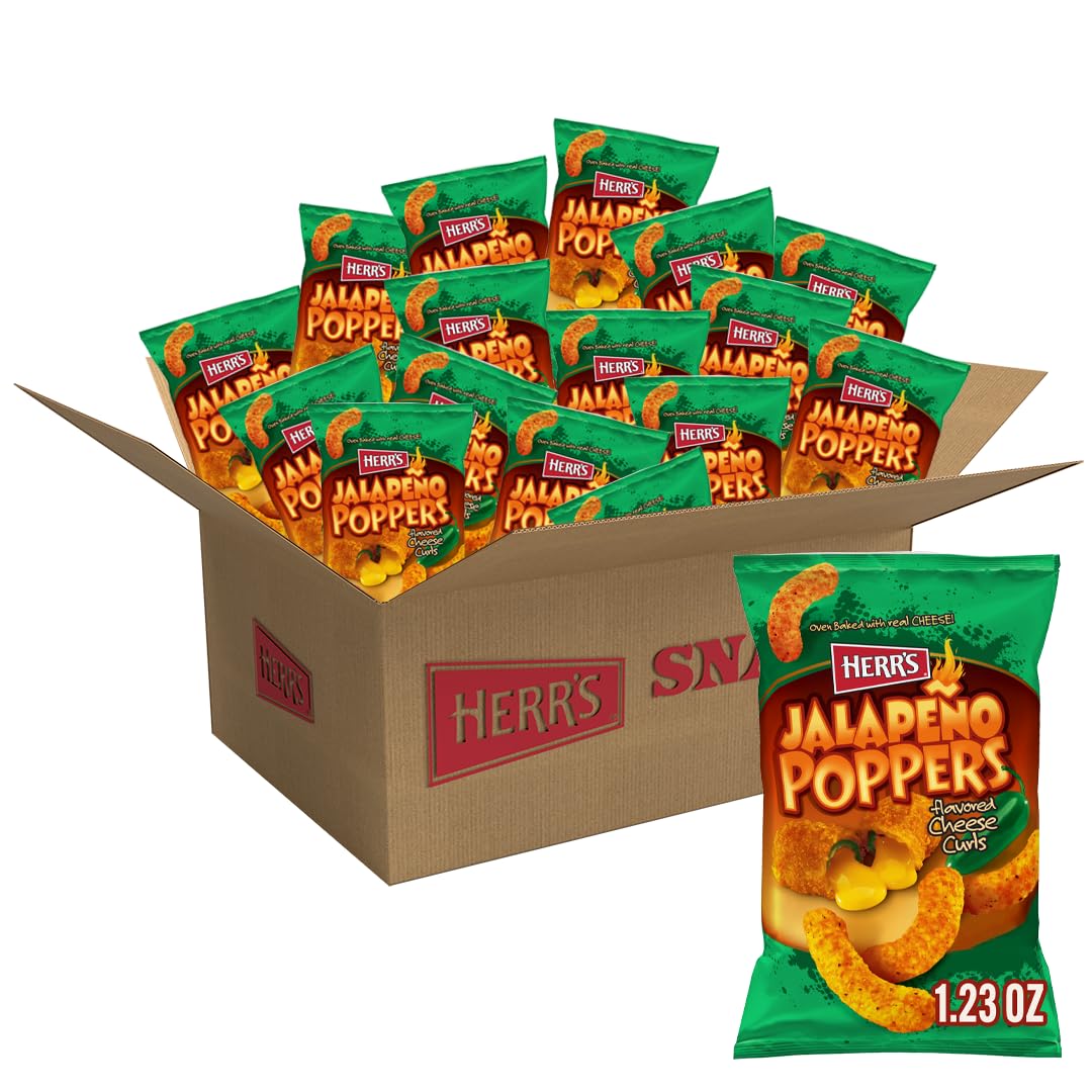 Herr's Jalapeño Poppers Cheese Curls packaging showing bold cheddar flavor