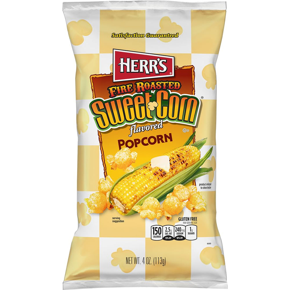 Herr’s Popcorn bag showcases sweet corn flavor with a hint of salt for savory snacking.