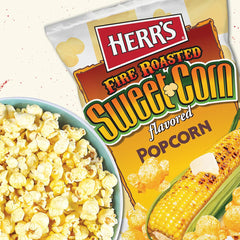 Herr’s Fire Roasted Sweet Corn Popcorn bag—light, airy crunch from air-popped kernels.