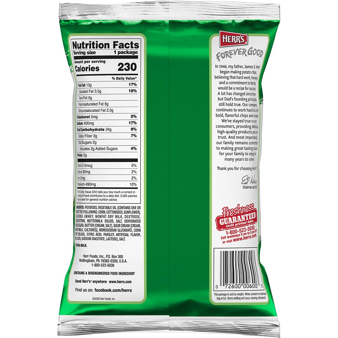 Close-up of crisp Herr's chips showing creamy sour cream and onion notes