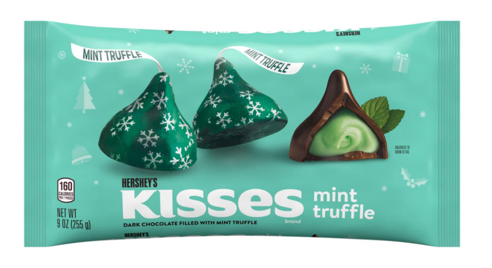 Hershey's Mint Truffle center close-up reveals creamy mint filling for a refreshing bite