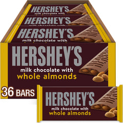 Hershey's almond bars bulk box showcasing 36 servings, ideal for sharing at events.