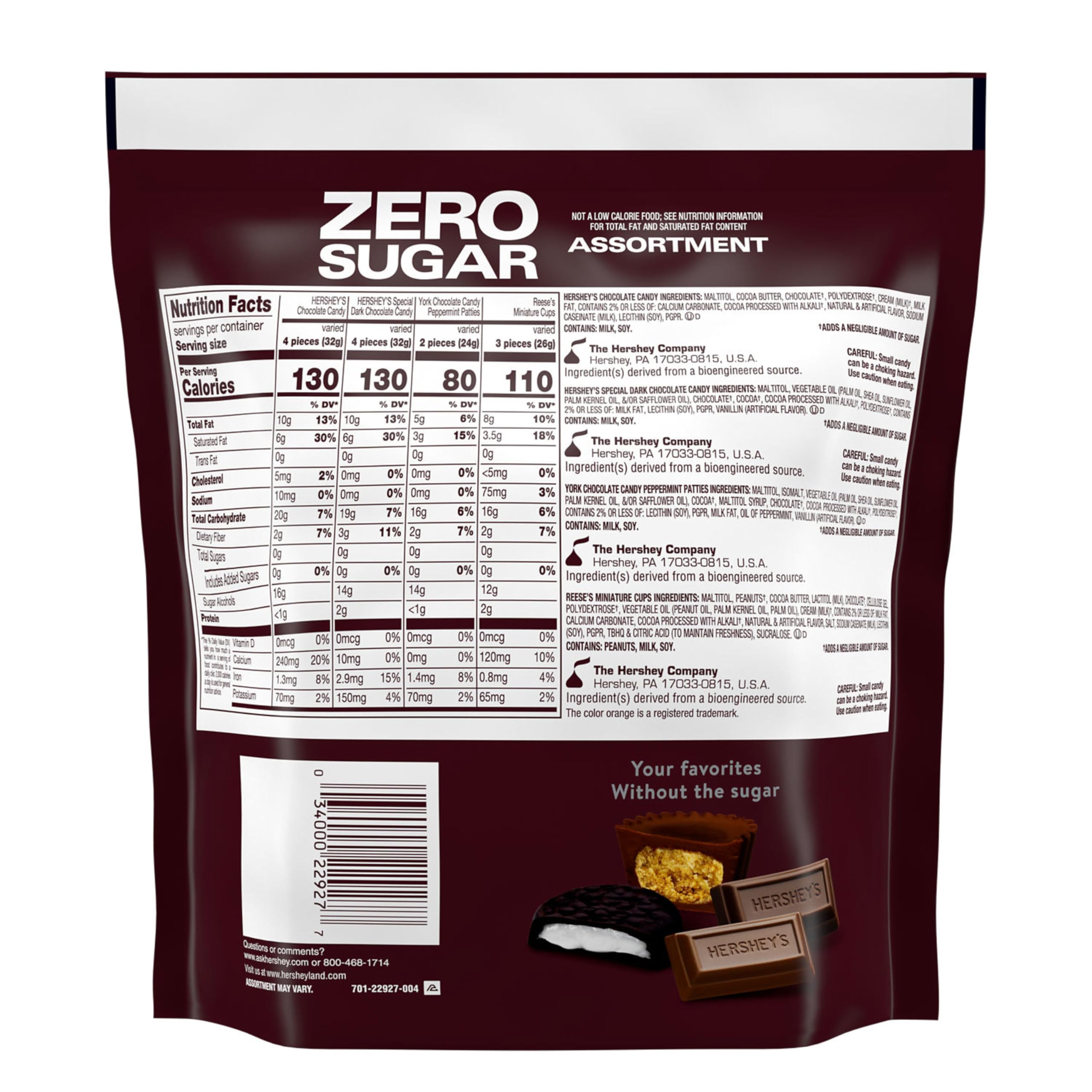 HERSHEY'S milk chocolate zero-sugar bars for sharing at events