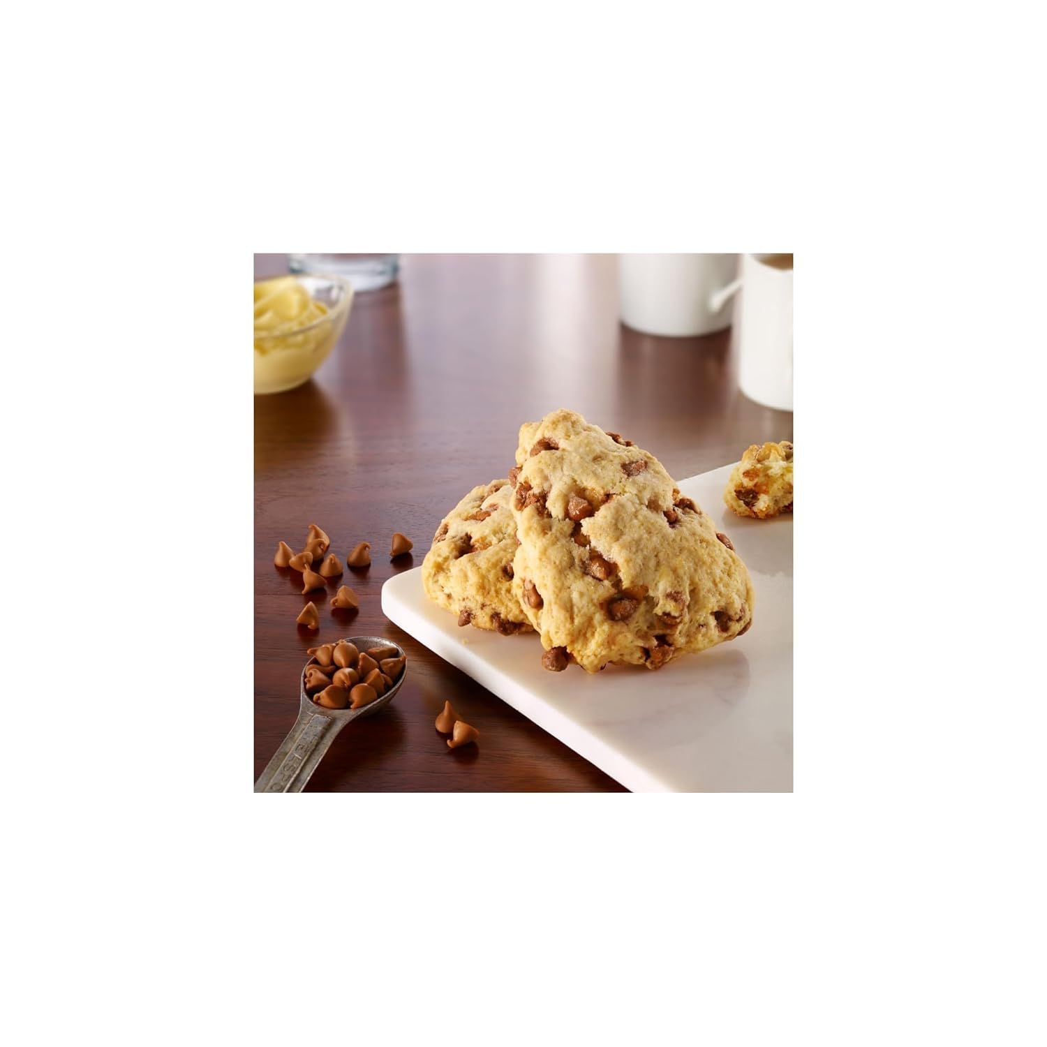 Hersheys Cinnamon Baking Chips 4-pack on pantry shelf.