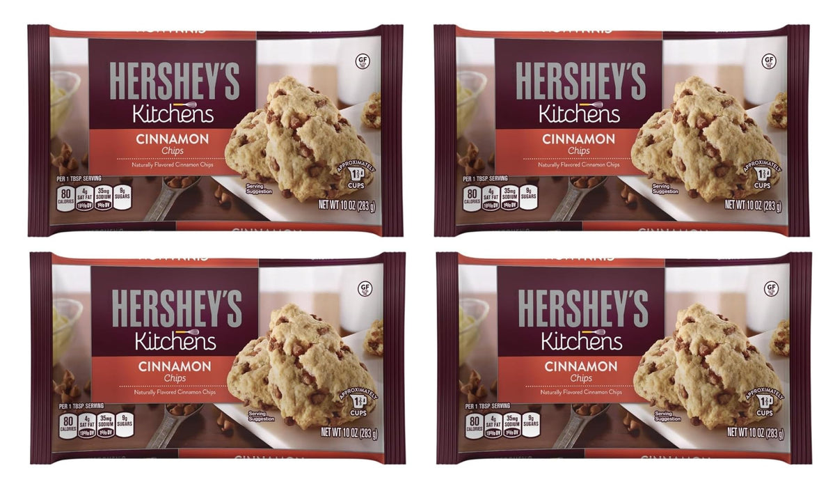 Hersheys Cinnamon Baking Chips package front — pantry staple for baking.