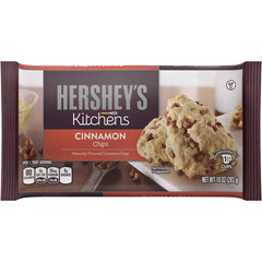 HERSHEY'S Cinnamon Chips 10 oz bag on a kitchen counter for easy baking.