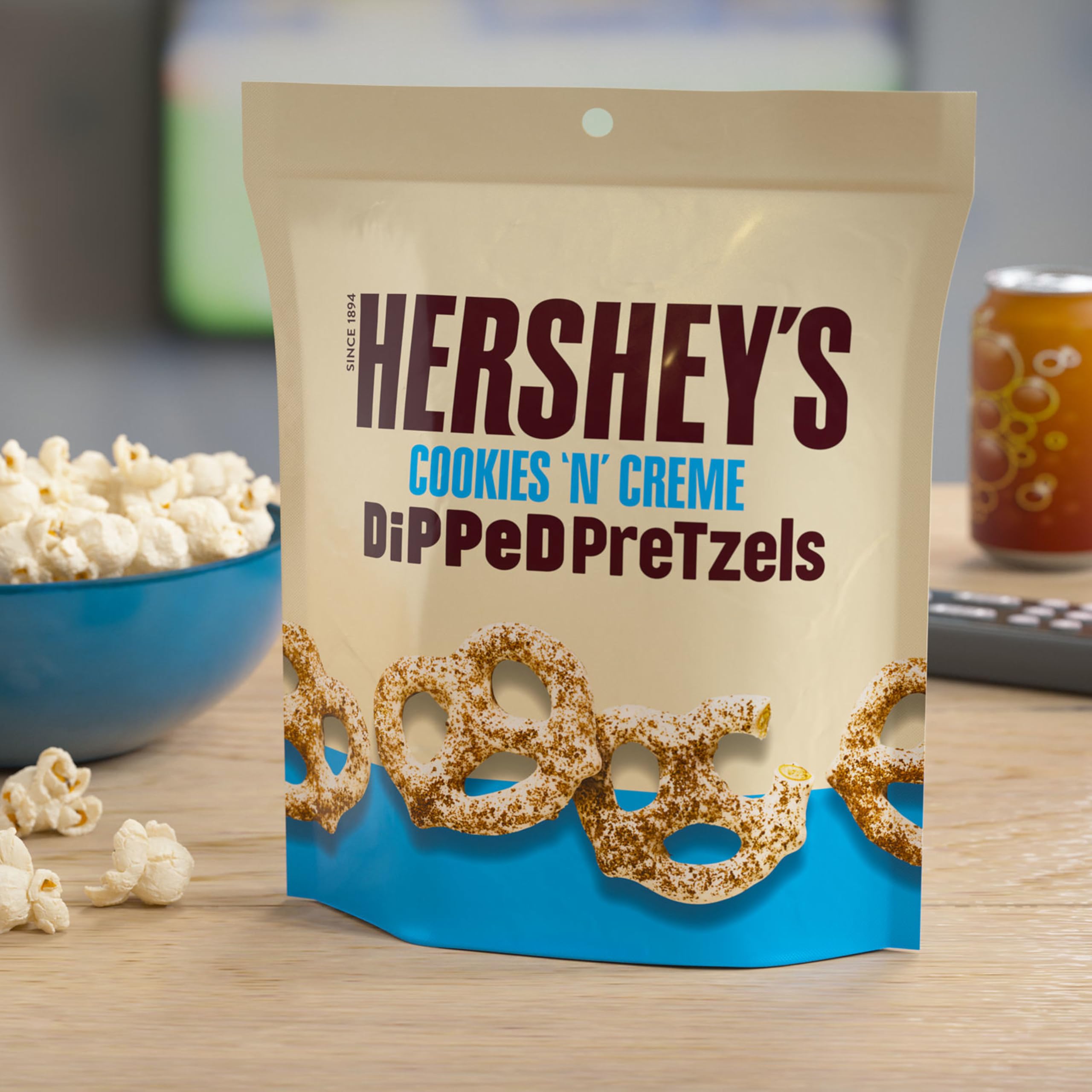 Hershey's Cookies 'n' Creme Dipped Pretzels on a serving plate, perfect for gatherings.