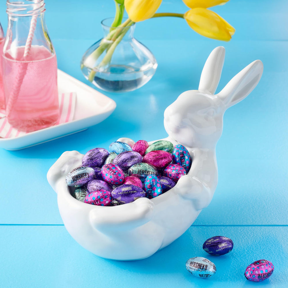 HERSHEY'S Extra creamy milk chocolate eggs closeup for dessert snacking