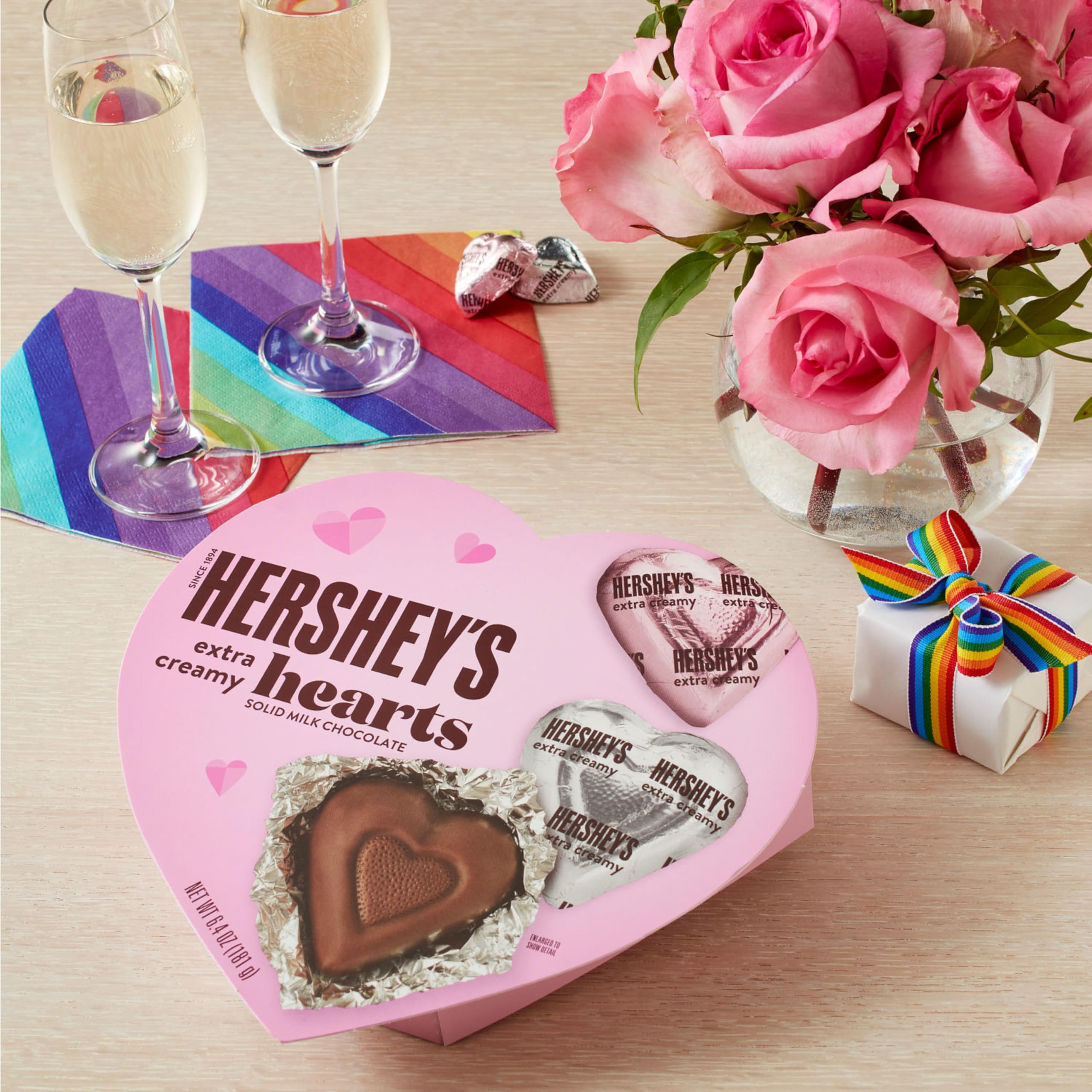Close-up of Hershey's Extra Creamy Hearts highlighting creamy texture.