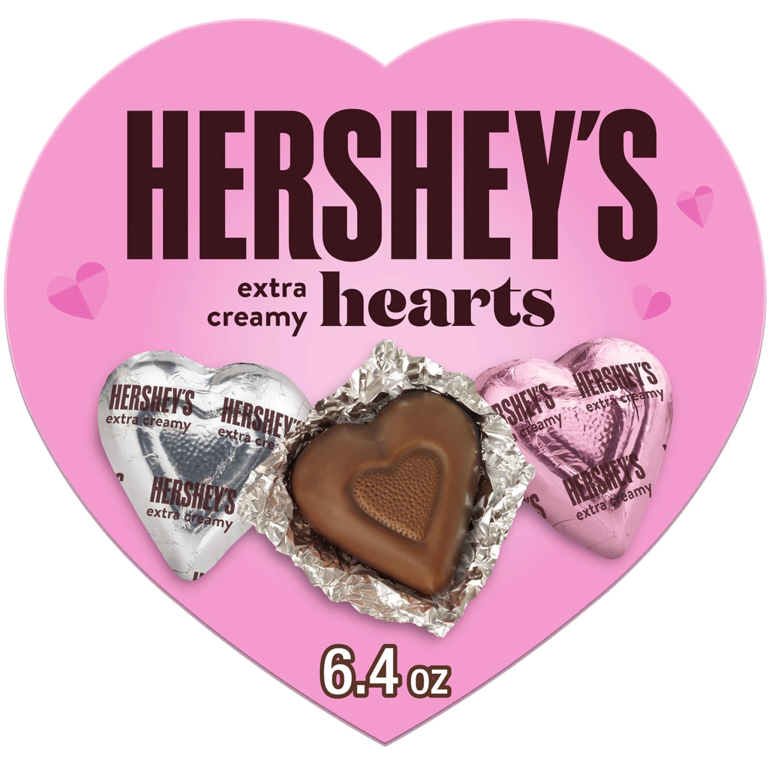 Hershey's Extra Creamy Milk Chocolate Hearts gift box, ideal for sharing.
