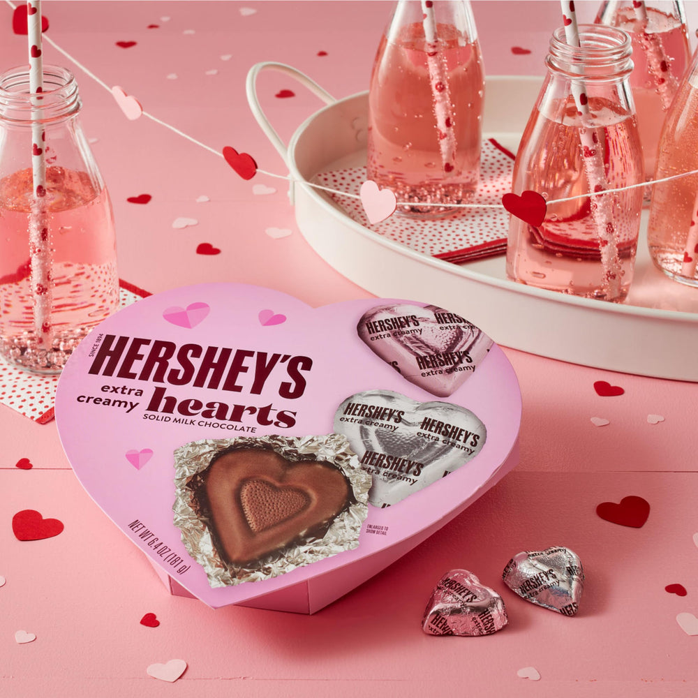 Wedding or anniversary celebrations with Hershey's Extra Creamy Hearts as favors.