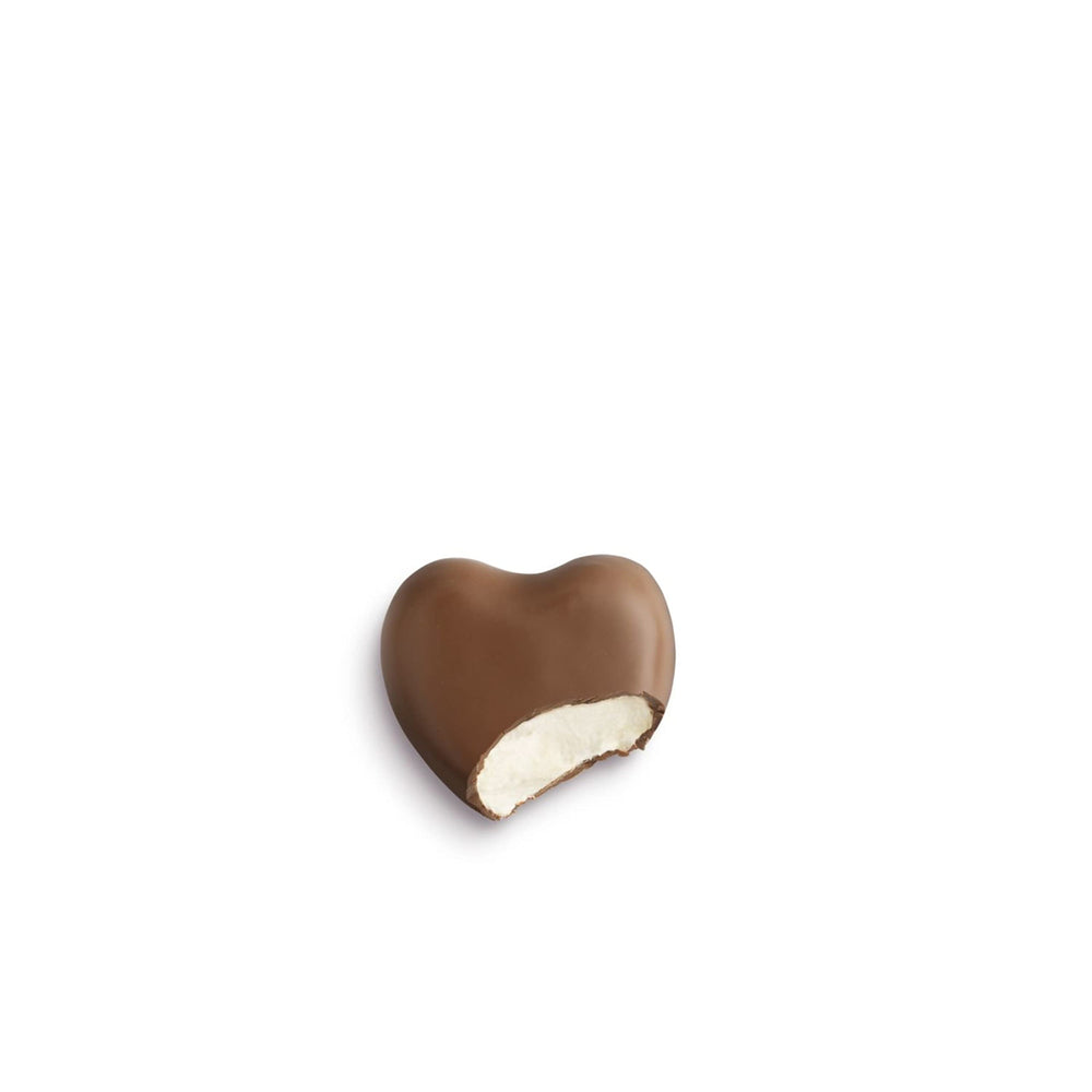 Hershey's heart-shaped candy reveals fluffy marshmallow inside.