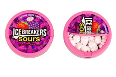Close-up of Ice Breakers Sours fruity flavors highlighting strawberry and berry notes