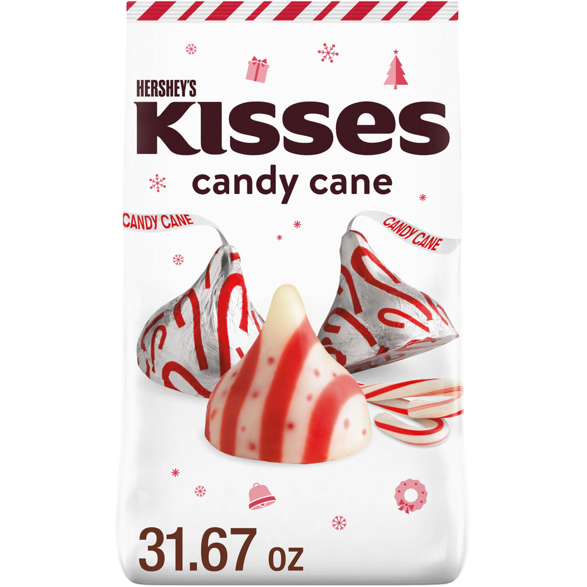 HERSHEY'S KISSES Candy Cane Mint bulk bag ready for sharing.