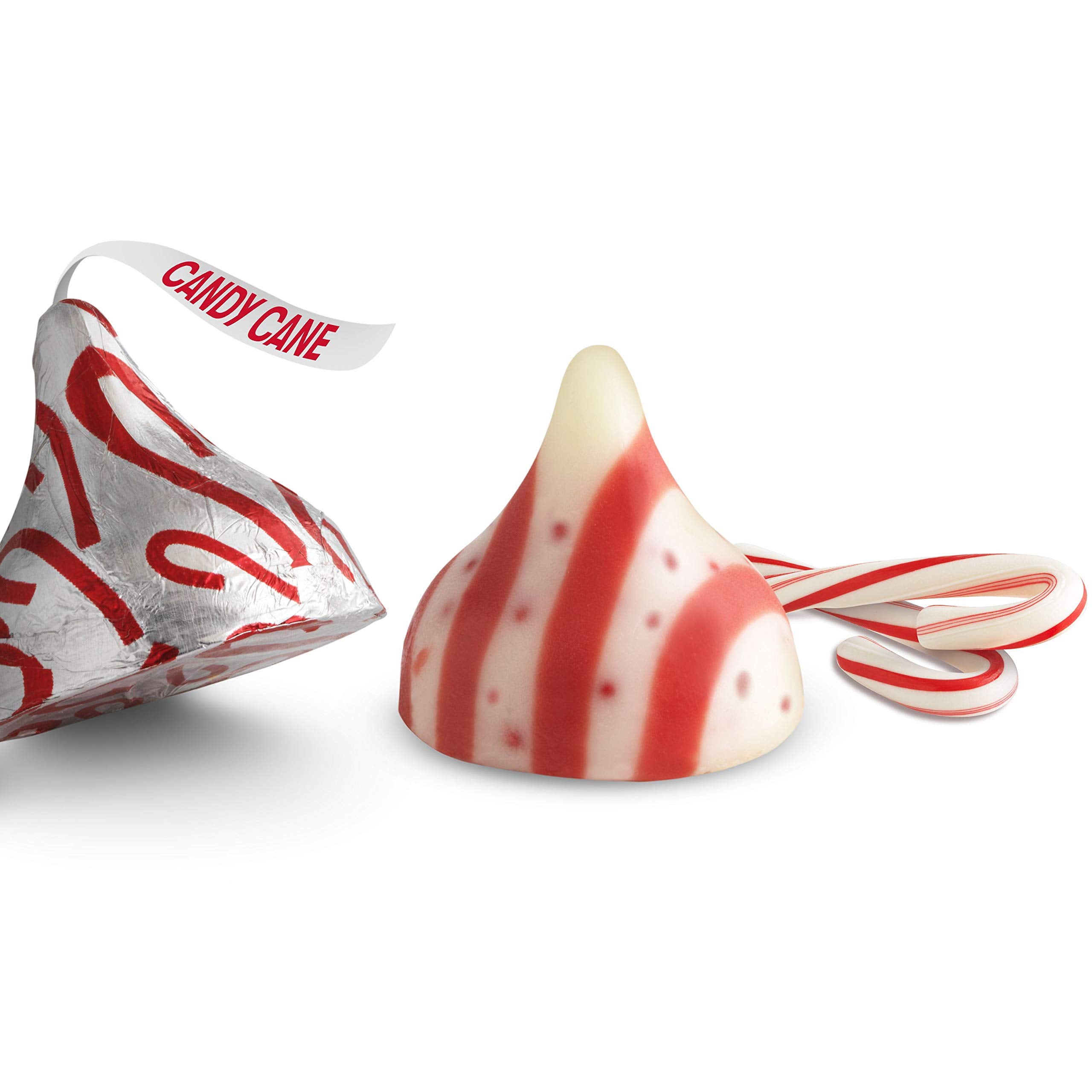 Holiday candy dish display featuring Hershey's Kisses Candy Cane Mint