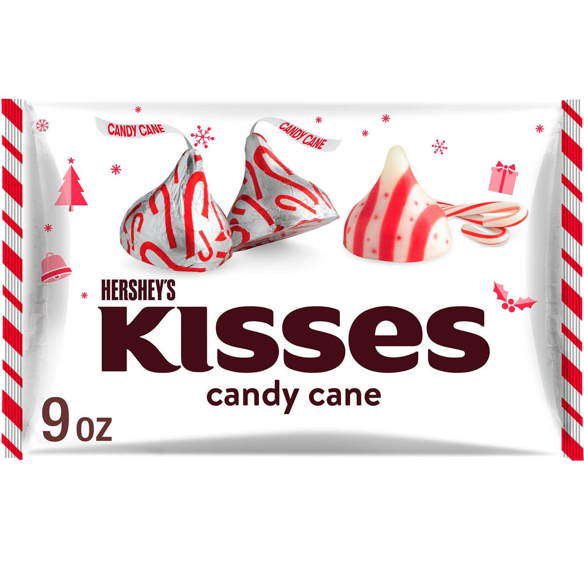 HERSHEY'S KISSES Candy Cane Mint in striped festive foil for sharing