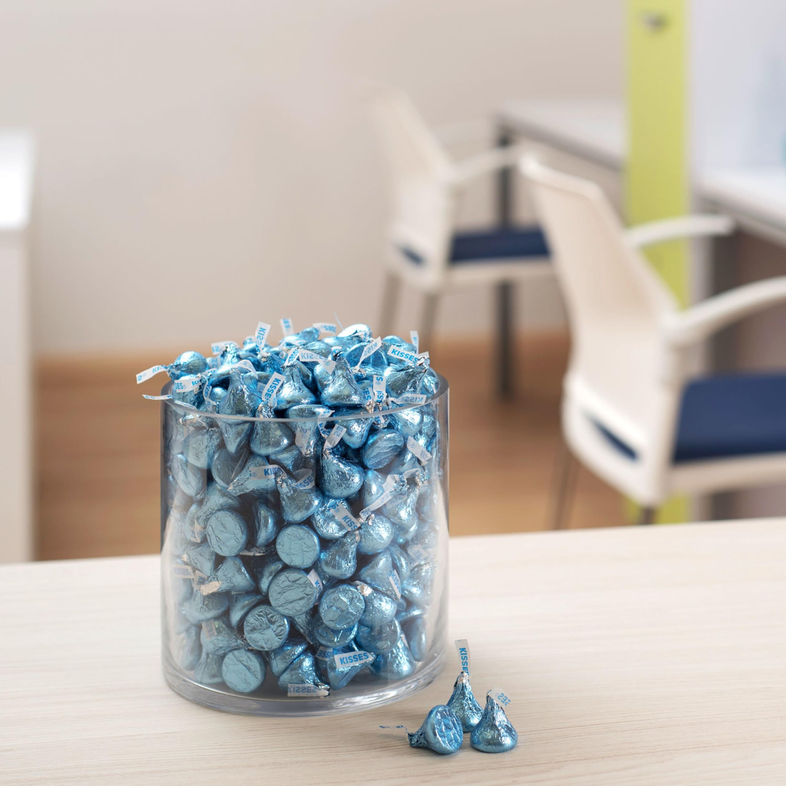 HERSHEY'S KISSES on a dessert buffet with blue foils for color.