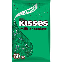 HERSHEY'S KISSES green-foil bulk bag closeup for gifting and sharing.