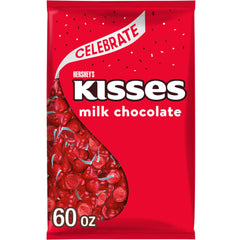 Hershey's Kisses Milk Chocolate bulk bag with red foils, ideal for party favors
