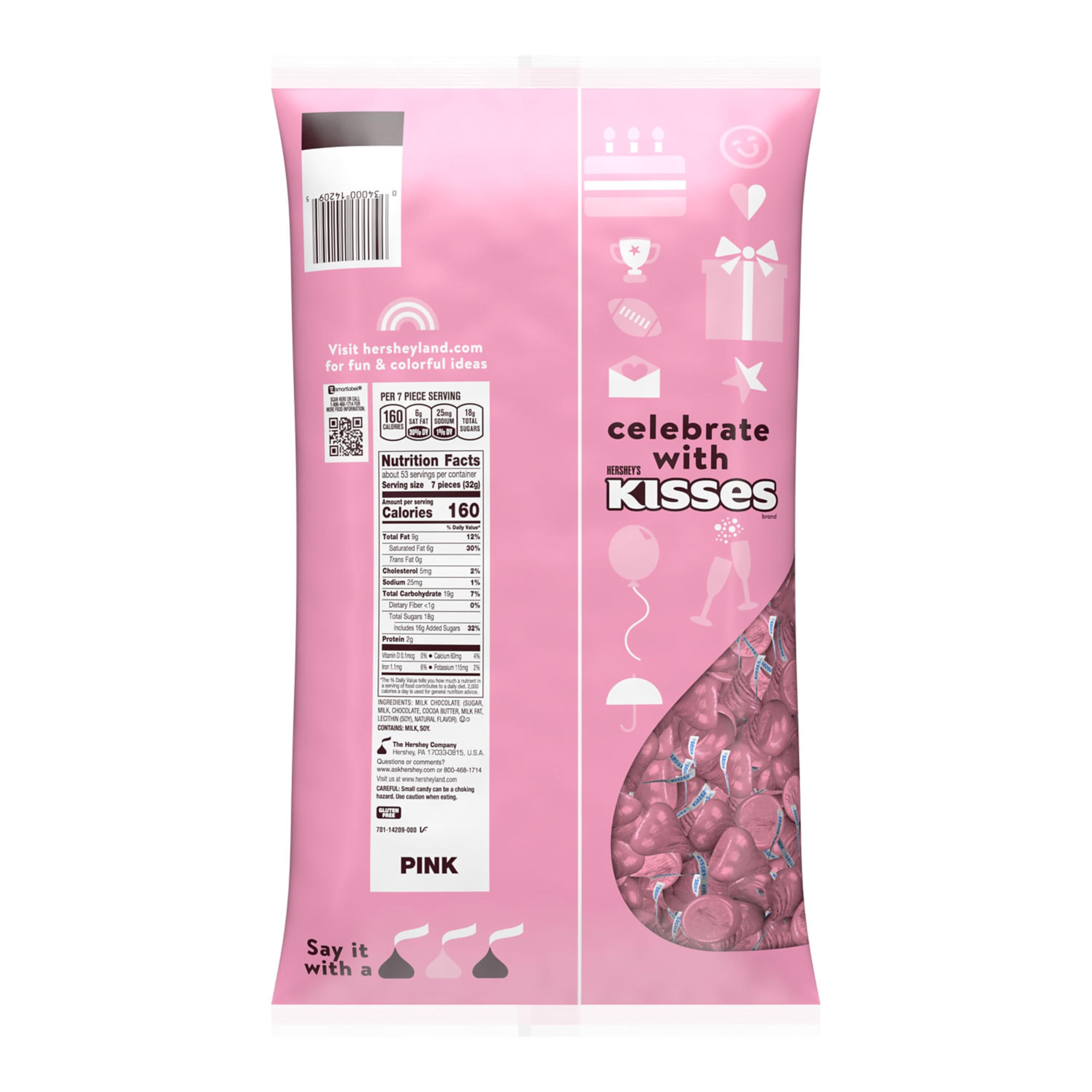 Hershey's Kisses pink-foil packaging enhances gift-ready presentation and candy buffets.