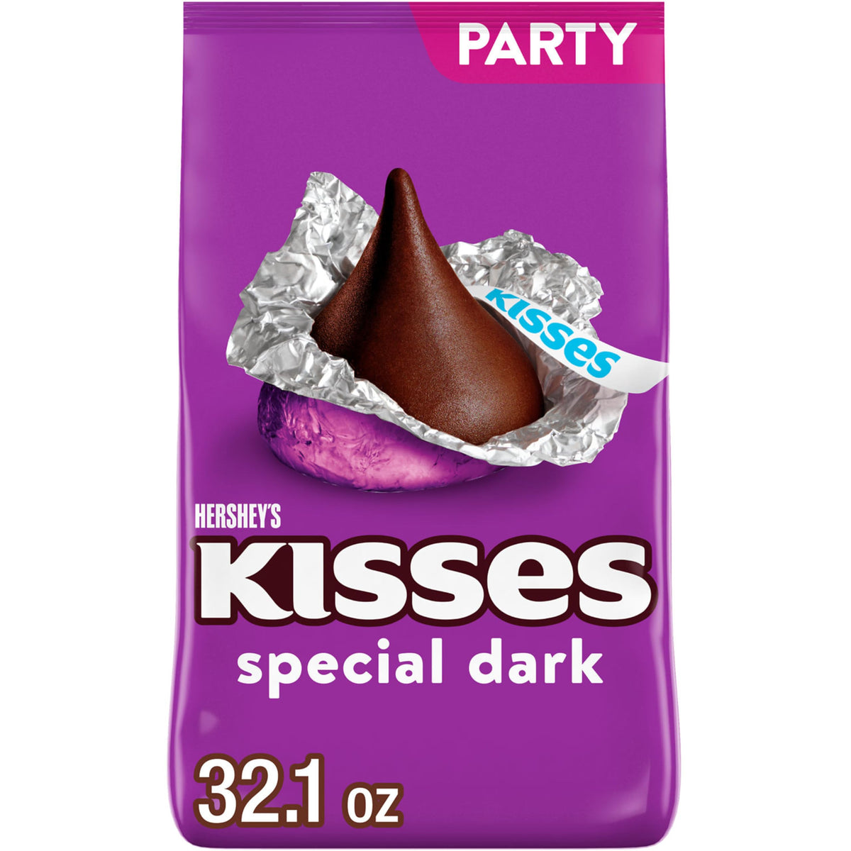 HERSHEY'S KISSES SPECIAL DARK bulk pack front view, ideal for sharing at gatherings