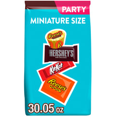 HERSHEY'S KIT KAT REESE'S assorted miniatures in an open bag for party snacking.