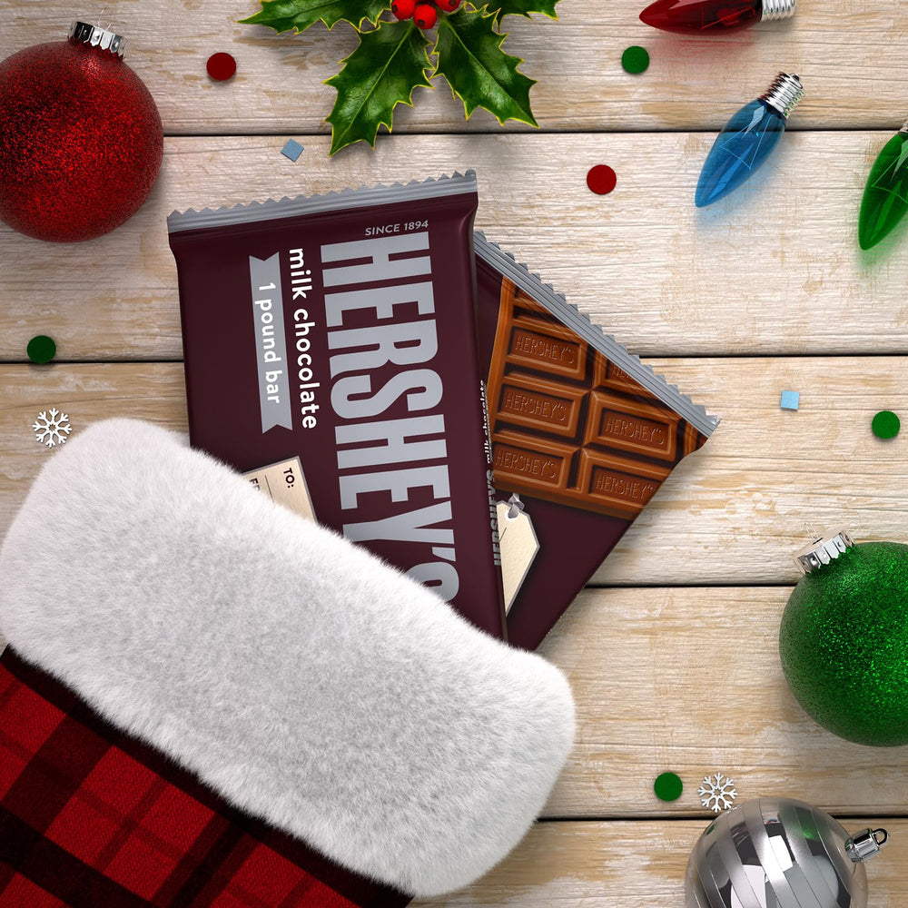 HERSHEY'S 1 lb bar on holiday display, ready to share.