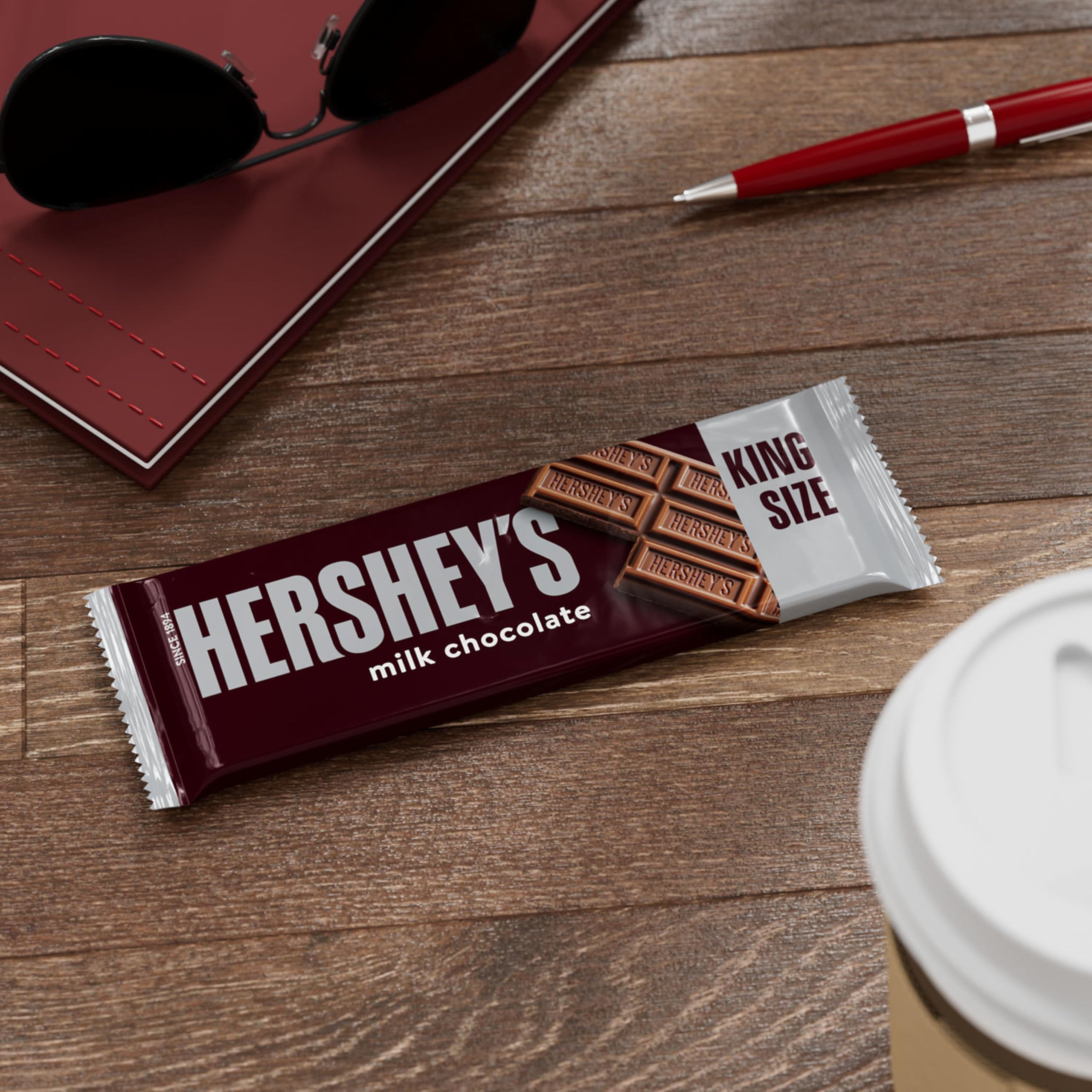 HERSHEY'S bars on fundraiser display inviting support.