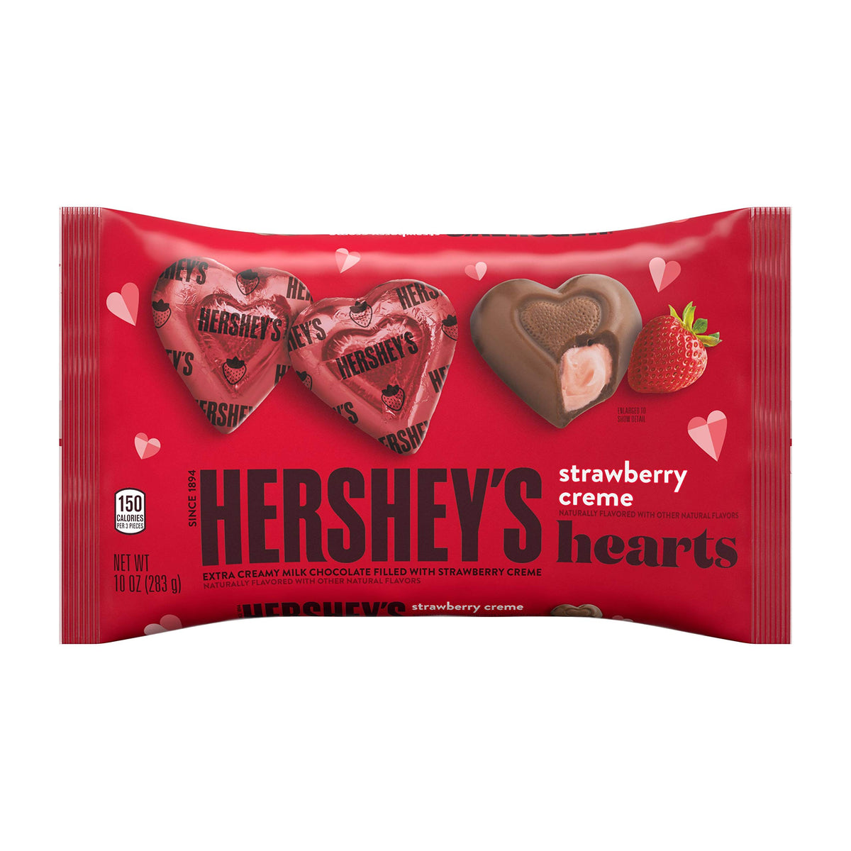 HERSHEY'S milk chocolate hearts filled with strawberry crème for shareable Valentine's treats.