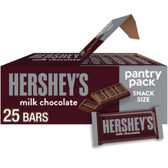 HERSHEY'S Milk Chocolate snack bars in front of pantry box for quick snacks